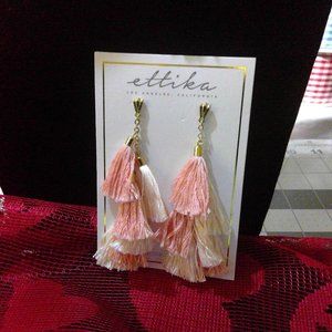 ettika Pink & White Tassel Earrings